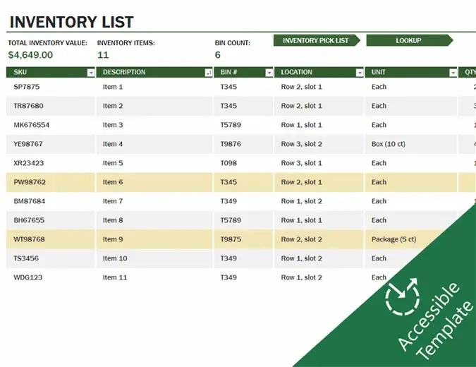 Excel Inventory Management